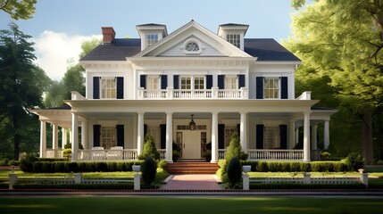 Fototapeta na wymiar Colonial style American house. American classic home and house designs. 