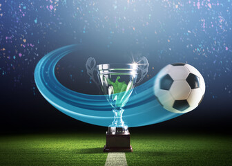 Football champions cup and ball