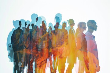 Captivating artwork depicting a group of diverse friends standing in line, embodying the unique style of shaped canvas. This piece celebrates human connection and diversity, offering a profound visual