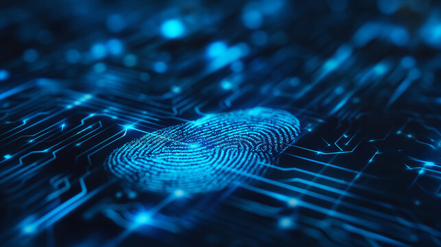 personal data. Security system with fingerprint on cyber technology