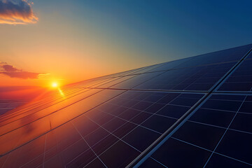 solar panels producing clean green energy, photovoltaic plant - obrazy, fototapety, plakaty