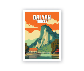 Dalyan Illustration Art. Travel Poster Wall Art. Minimalist Vector art
