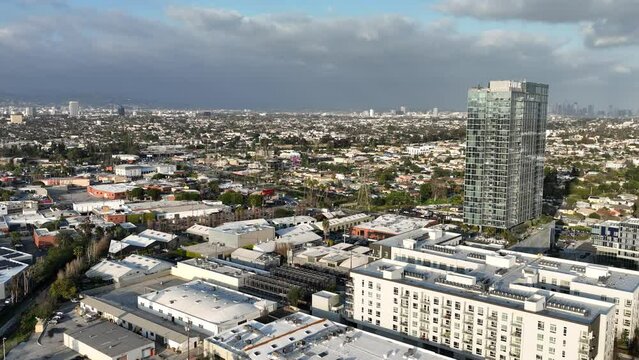 Los Angeles Downtown from Culver City Aerial Shot R Up in California 5K 50fps