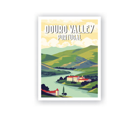 Douro Valley Illustration Art. Travel Poster Wall Art. Minimalist Vector art