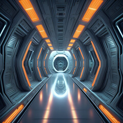 Alien Bouncing Neon Tubes Laser Sci Fi Futuristic Cyber Concrete Hallway Tunnel Corridor Purple...