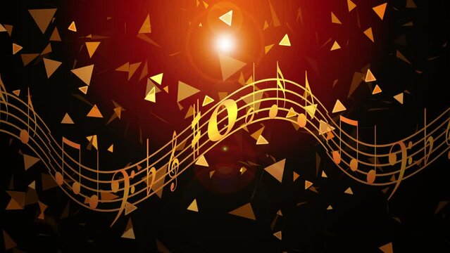 4K Music Note Animation for melody sound and orchestra concert. notes, clefs, and other musical staff symbols fly in colorful light rays for the intro, concert, titles, credits, show, portfolio, scree