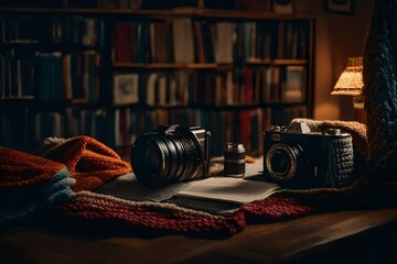 Create a short story about a character's journey of self-discovery through the lens of a vintage camera and the solace found in the tactile embrace of cozy knits within their nook.
