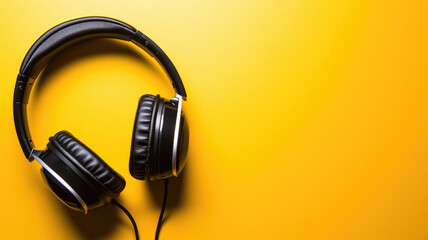 Premium black headphones on a yellow background