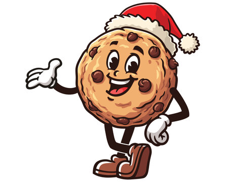 recommend clip art: Cookie wearing a Christmas hat cartoon mascot illustration character vector clip art logo hand drawn