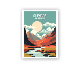 Glencoe Illustration Art. Travel Poster Wall Art. Minimalist Vector art