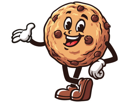 recommend clip art: smile Cookie with welcoming hand and relax pose cartoon mascot illustration character vector clip art logo hand drawn