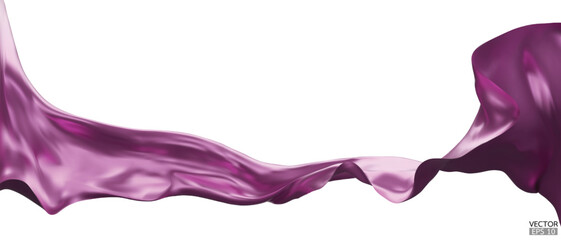 Flying purple silk textile fabric flag background. Smooth elegant purple Satin Isolated on white Background for grand opening ceremony. Purple curtain. 3d vector illustration