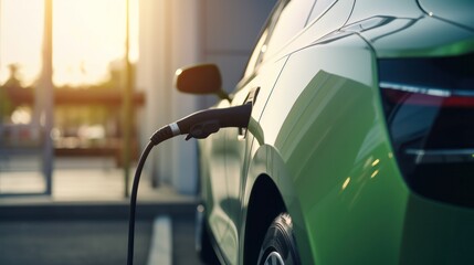 EV car charging at charging station, Car charging at electric car charging station. Electric vehicle charger station for charge EV battery. EV car charging point