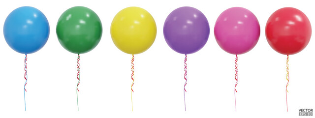 Set of realistic vector colorful balloons isolated on white background. Helium balloons clipart for anniversary, birthday, wedding, party. 3D vector illustration. © vensto