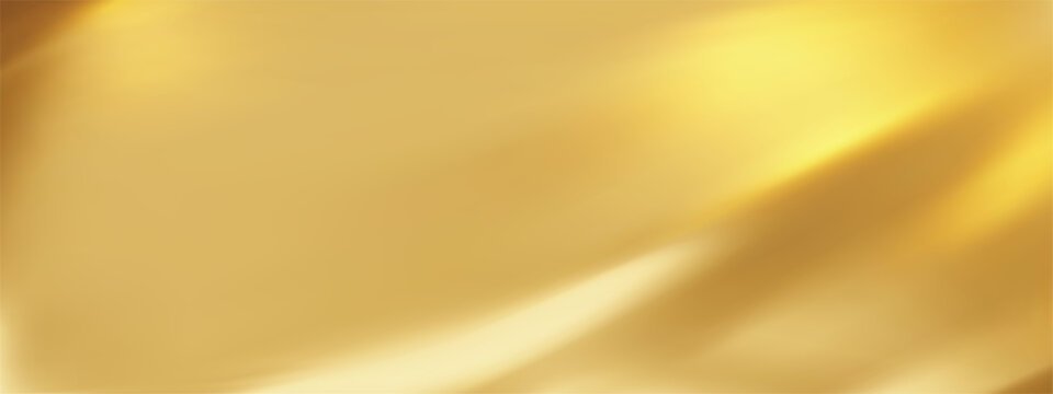 Abstract gold gradient background. Minimalistic subtle wavy golden silk texture. 3D vector illustration.