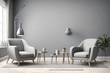 modern living room with grey wall and armchair