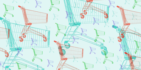 Collage of shopping carts background