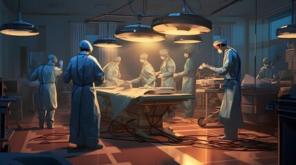 Operation. Surgeons at at medical hospital surgery room performing an operation. 