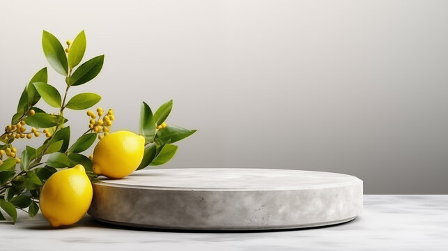 Locally grown lemons marble tray stage podium mockup - Powered by Adobe