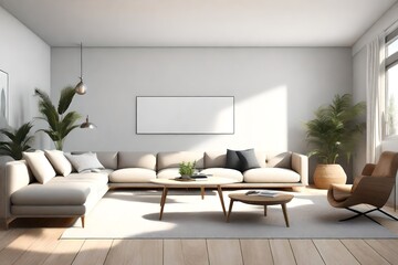 modern living room with sofa relaxing armchair and mock up