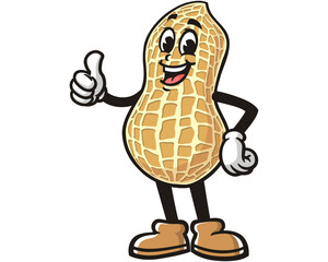 Peanut with thumb up and standing pose cartoon mascot illustration character vector clip art logo hand drawn