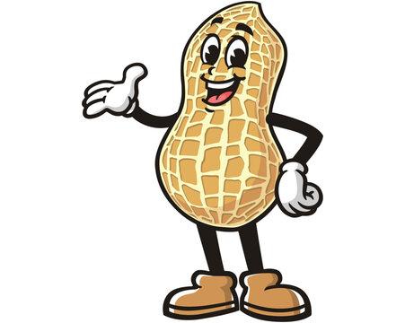 recommend clip art: Peanut with welcoming hand and standing pose cartoon mascot illustration character vector clip art logo hand drawn