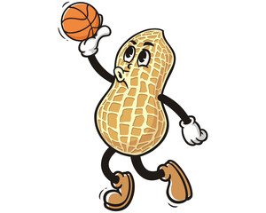 Peanut playing slam dunk basketball cartoon mascot illustration character vector clip art logo hand drawn © Magic Pen