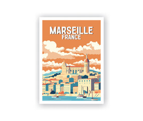 Marseille Illustration Art. Travel Poster Wall Art. Minimalist Vector art