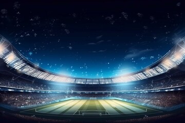 Fototapeta na wymiar Nighttime sport stadium as background for advertisement. Generative AI
