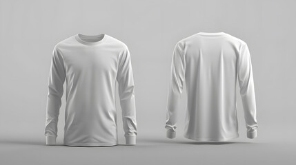 Blank White Long Sleeve T-Shirt Mockup Front and Back View