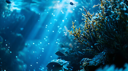 Underwater Ocean Scene with Coral Reef and Tropical Fish