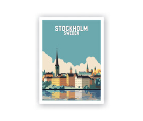 Stockholm Illustration Art. Travel Poster Wall Art. Minimalist Vector art
