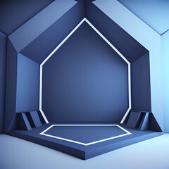 Empty geometrical Room in Navy Colors with beautiful Lighting. Futuristic Background for Product Presentation - - generated by ai