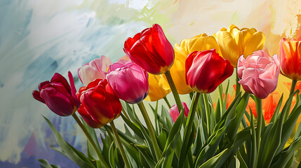 Colorful Tulip Bouquet on  Background