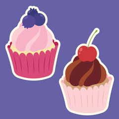 Cute cupcake muffin design vector art with decorative elements. 