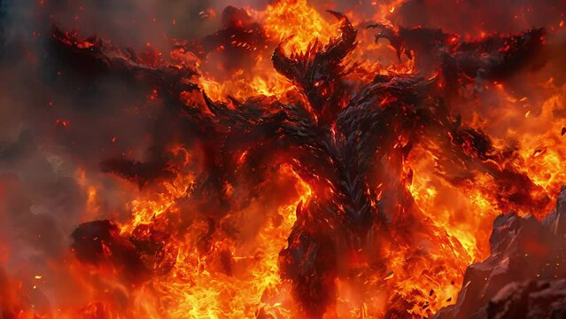 Amidst the raging flames and billowing smoke, the demon slayers determination burned bright as he fought against the demonic forces, his eyes never wavering from his goal. Fantasy animatio