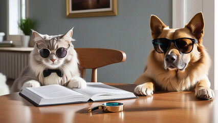 cat and dog sitting on the floor