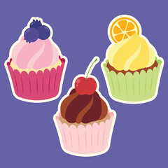 Cute cupcake muffin design vector art with decorative elements. 
