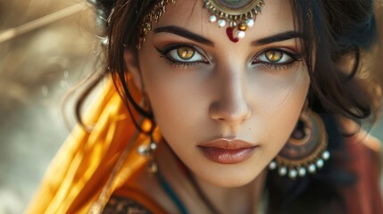 Woman in the Goddess Ancient Indus Valley Civilization Beauty Style - Beautiful Goddess Girl Background created with Generative AI Technology - obrazy, fototapety, plakaty
