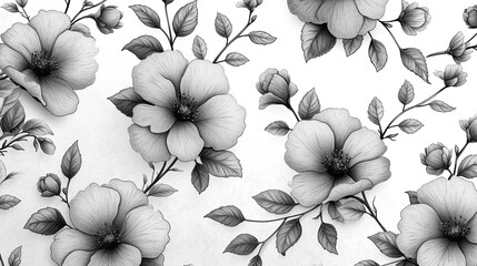 Black and white illustration of a tiny small flower that is blooming with a white background. Minimalist style. - obrazy, fototapety, plakaty