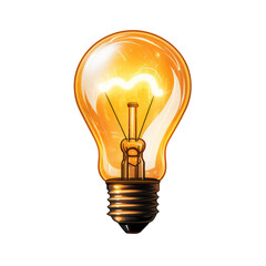 Orange Light Bulb with Glowing Filament Isolated on Transparent Background