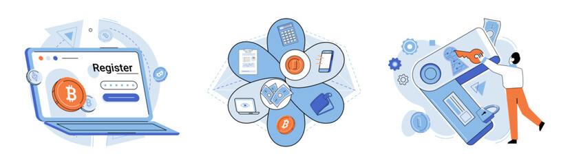Crypto wallet vector illustration. The integration blockchain technology enhances security digital wallet transactions Cryptocurrencies are changing way we think about traditional banking and currency