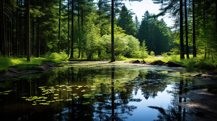 Fototapeta na wymiar river in forest. Generative Ai