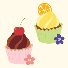 Cute cupcake muffin design vector art with decorative elements. 