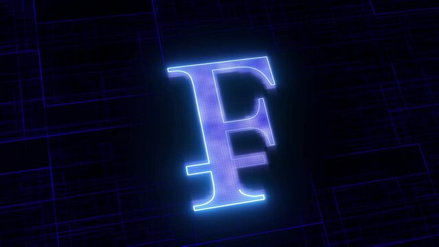 Franc Symbol icon animation blue digital technology background.
