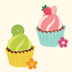 Cute cupcake muffin design vector art with decorative elements. 