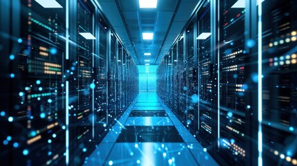 Obraz premium Modern Data Technology Center Server Room with Racks