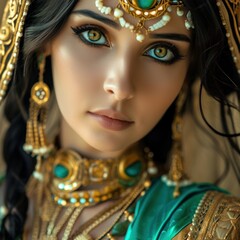 Woman in the Goddess Ancient Indus Valley Civilization Beauty Style - Beautiful Goddess Girl Background created with Generative AI Technology