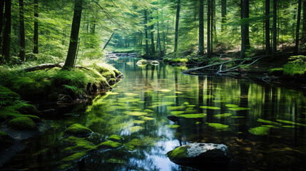 river in forest. Generative Ai
