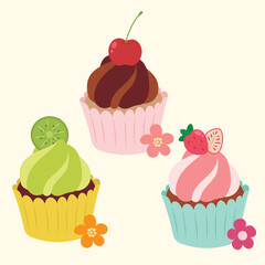Cute cupcake muffin design vector art with decorative elements. 